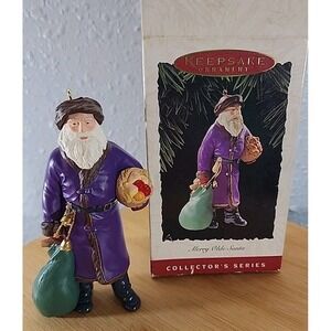 Vintage 1995 Hallmark Cards Inc. Santa Claus In purple Coat & Green Bag Of‎ Toys